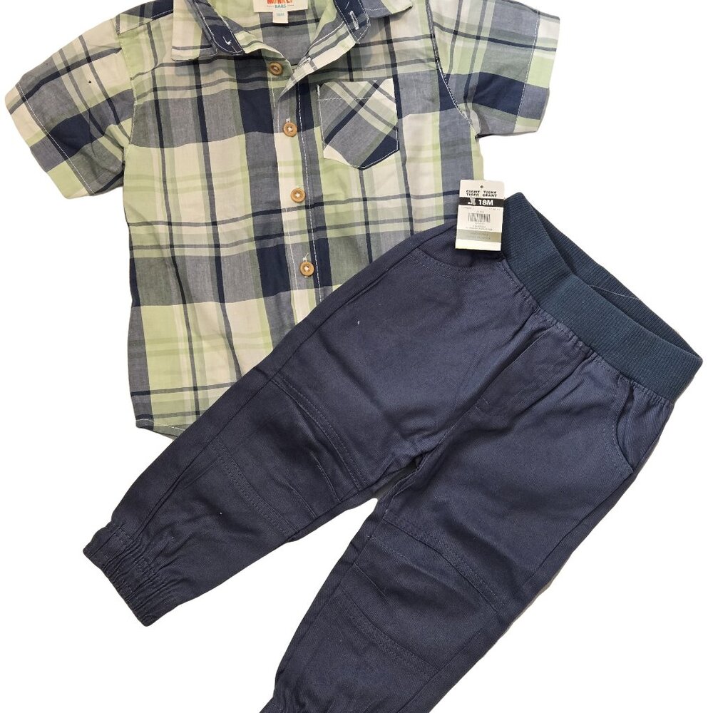 NWT MONKEYBARS Boys Shirt & Pant Set 18M